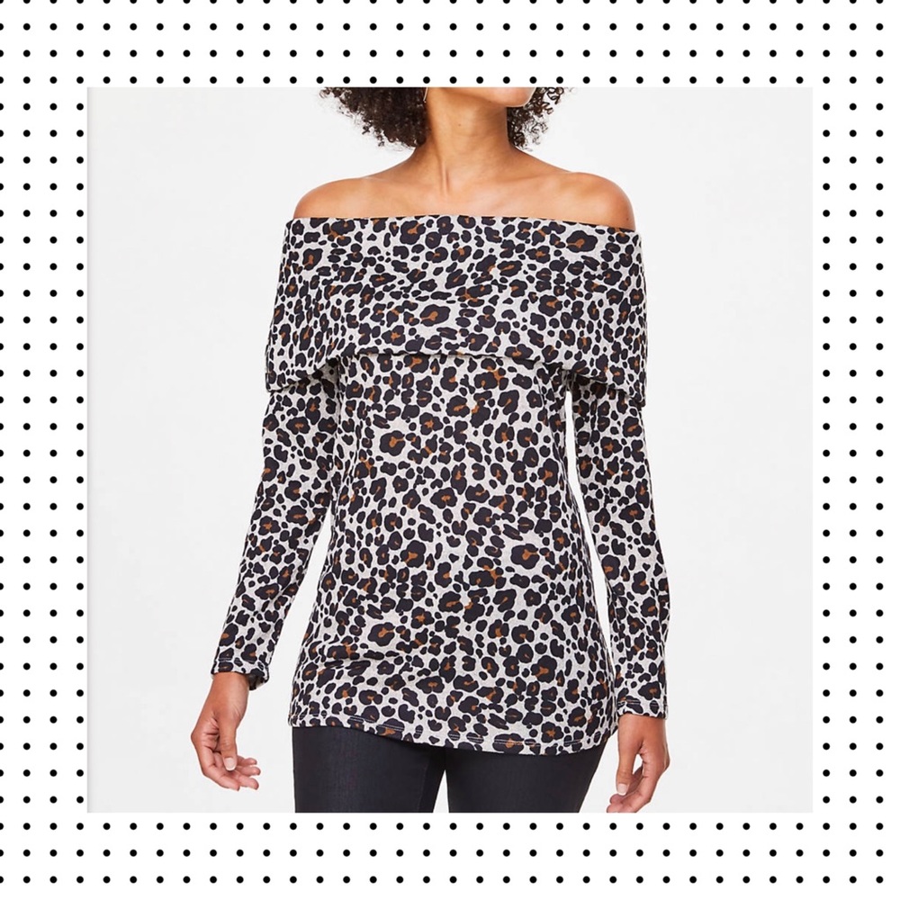LOFT - Leopard Print Cozy Off-Shoulder Top M